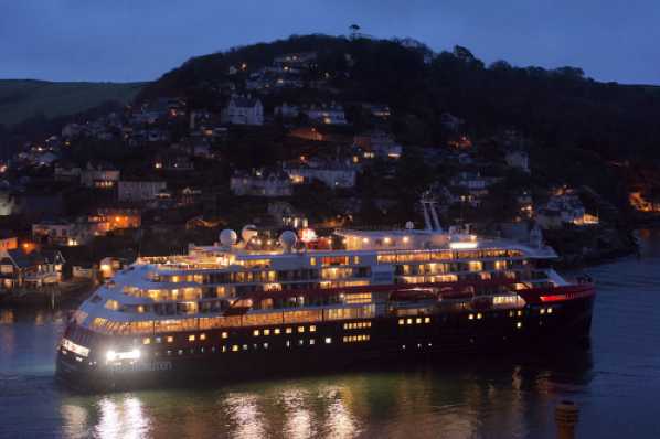 04 March 2020 - 18-22-56 
Cruise ship Fridtjof Nansen departs from Dartmouth, Devon passing Kingswear on the opposite bank. Slightly faster than I would have liked. And that horn ! The loudest thing on the planet.
-------------- 
Cruise ship Fridtjof Nansen visits Dartmouth